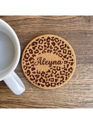 Kişiye Özel Baskılı Mantar Bardak Altlığı Leopar Desenli (1 Adet)