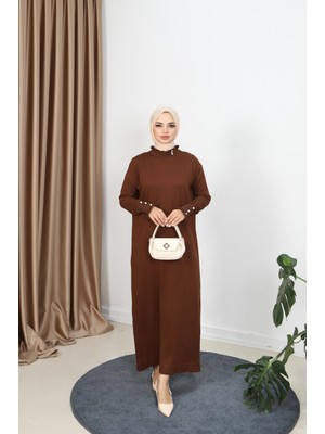 Taş Detaylı Merserize Elbise