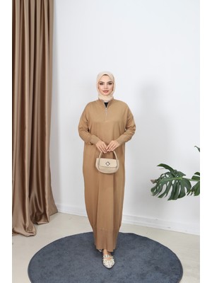 Fermuarlı Merserize Elbise