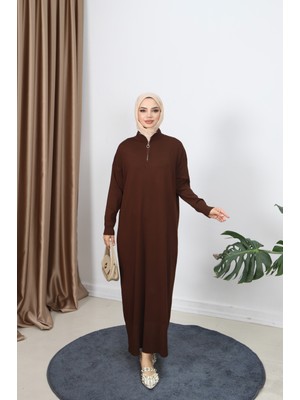 Fermuarlı Merserize Elbise