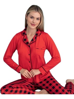 Bipamuk Valentina Uzun Kol Düğmeli Kadın Pijama Takımı Yumuşak Soft S-2XL