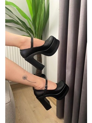 Kadın Siyah Tek Baretli  (12 cm ) Platform Topuklu Ayakkabı