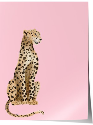 Çerçevesiz Poster, Pembe Arka Plan Leopar Çizimi, Genç Odası Dekoru Poster No: 113531