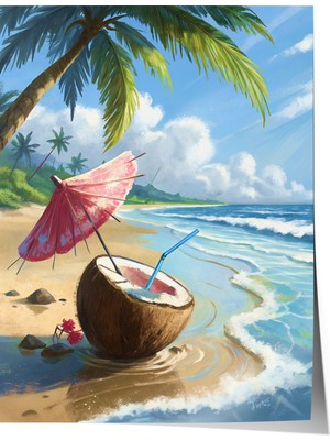 Çerçevesiz Poster, Tropikal Sahil ve Hindistan Cevizi, Salon Dekoru Poster No: 113852