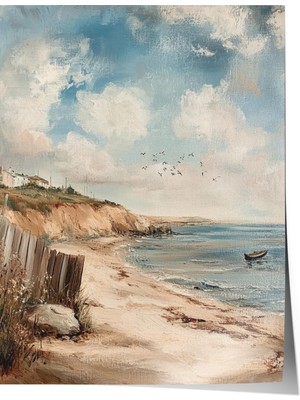 Çerçevesiz Poster, Sahil Manzaralı Deniz ve Gökyüzü Tablosu, Salon Dekoru Poster No: 108946