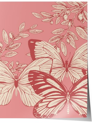Çerçevesiz Poster, Pembe Arka Plan Kelebek Çizimi, Genç Odası Dekoru Poster No: 113508