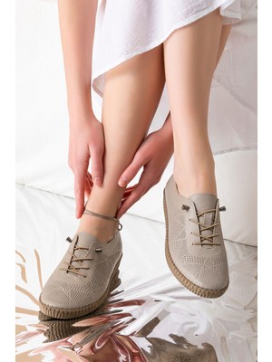 Toulon Hakiki Deri Krem Kadın Deri Babet