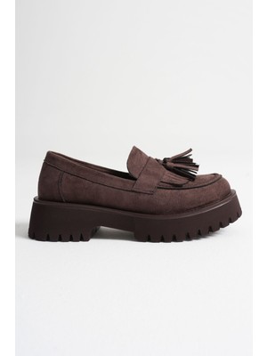 Mina Kadın Günlük Acı Kahve Süet Loafer Ayakkabı