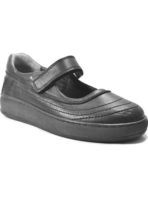 Onlo Ayakkabı 264 Hakiki Deri Siyah Cırtlı Ortopedik Kız Çocuk Okul Babet Ayakkabı