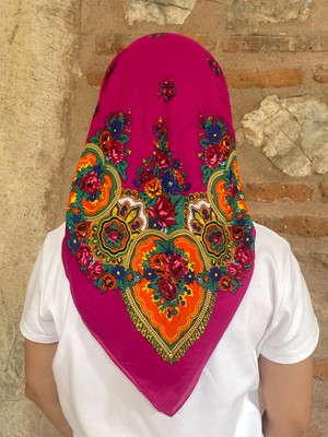 Mardin Yazması  Çiçek Desenli Başörtüsü 100X100 cm – Çeyizlik ve Günlük