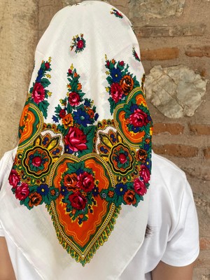 Mardin Yazması  Çiçek Desenli Başörtüsü 100X100 cm – Çeyizlik ve Günlük