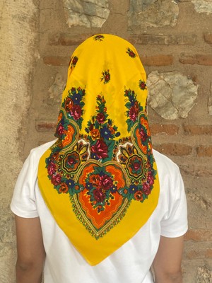 Mardin Yazması  Çiçek Desenli Başörtüsü 100X100 cm – Çeyizlik ve Günlük