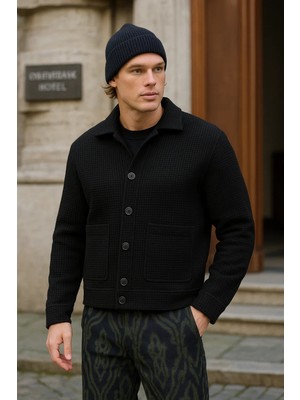 Erkek Basic Salaş Mevsimlik Siyah Esnek Ceket