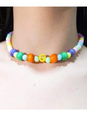 Renkli Boncuklu Emojili Çocuk Kolyesi