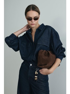 Suud Collection Mavi 88 Oversize Denim Gömlek Uzun Kollu Düz Renk Günlük Kullanım İçin Rahat