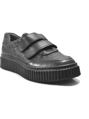 Onlo Ayakkabı 271 Hakiki Deri Siyah Cırtlı Ortopedik Kız Çocuk Okul Ayakkabı