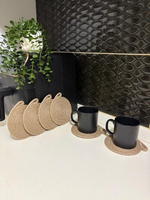 Nuacraft Jüt Hasır 6'lı Bardak Altlığı Mum Altlığı ve Dekoratif Jüt Hasır 2'li Nihale Set - Tencere Tava Çaydanlık Altlığı