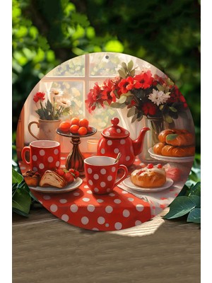 Mutfak Temalı Puantiyeli Çay & Kahvaltı Uv Baskı Mdf Duvar Süsü – 33X33 cm & 20X20 cm DT152