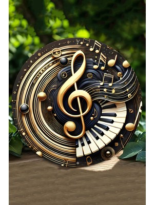 Altın Nota ve Piyano Desenli Uv Baskı Mdf Duvar Süsü – 33X33 cm & 20X20 cm DT139