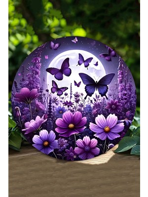Mor Kelebek & Ay Manzaralı Uv Baskı Mdf Duvar Süsü – 33X33 cm & 20X20 cm DT145