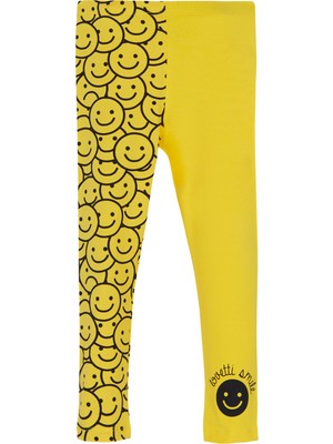 Sarı Gülen Yüz Kız Çocuk Desenli Lovetti Smile Baskılı Tayt