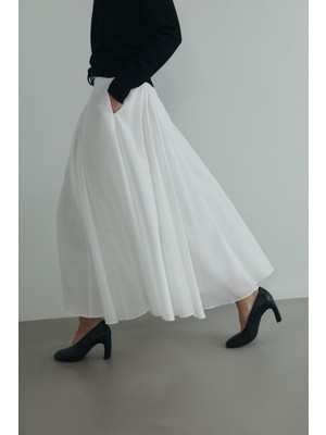 Suud Collection Beyaz Liza Kemerli Etek