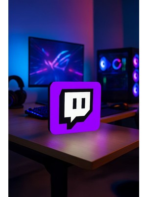 Twitch Logo Tasarımlı Gece Lambası Dekoratif Aydınlatma Siyah