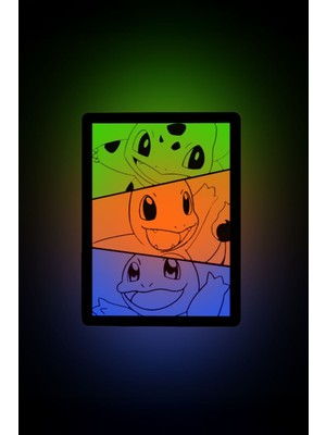 Pokemon Başlangıç Karakterleri Tasarımlı Gece Lambası Dekoratif Aydınlatma