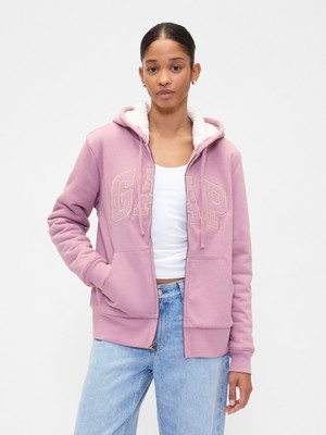 Gap Kadın Açık Pembe Relaxed Gap Logo Sherpa-Astarlı Fermuarlı Sweatshirt