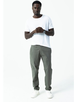 Erkek %100 Pamuklu Regular Fit Chino Pantolon Koyu Yeşil - 4200