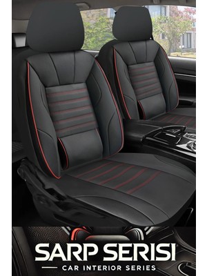 Chevrolet Cruze 2009–2016 Sarp Serisi Oto Koltuk Kılıfı 5’li Set – Airbag & Kolçak Uyumlu, 3 Katman, Deri+Lakost Siyah Kırmızı