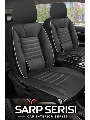 Renault Megane 2/3/4 Sedan 2004–2024 Sarp Serisi Oto Koltuk Kılıfı 5’li Set – Airbag & Kolçak Uyumlu, 3 Katman, Deri+Lakost Siyah Beyaz