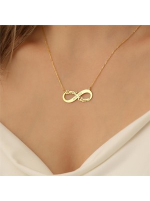 Nox Jewelry 925 Ayar Gümüş Altın Kaplama İsim ve Tarih Yazılı Sonsuzluk Kolye - CN00116