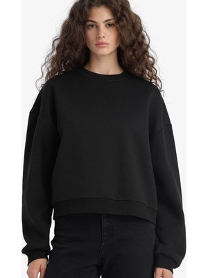DeFacto Regular Fit Bisiklet Yaka Kalın Basic Düz Sweatshirt D6645AX25WN