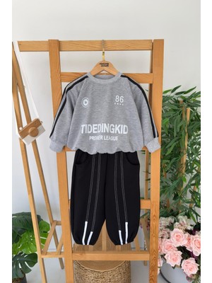 Miniğimin Cicileri Erkek Çocuk Şerit Detaylı Sweatshirt ve Eşofman Altı spor takım 2’li - Gri