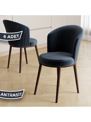Risa Serisi 6 Adet Antrasit Mutfak Sandalyesi Kahverengi Metal Ayak 1.sınıf Babyface Kumaş