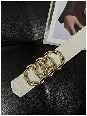 Fiori Kadın Pantolon Kemeri Beyaz Suni Deri Günlük ve Özel Kullanım İçin Şık Tasarım