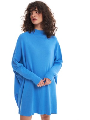 Quzu Yarım Balıkçı Yaka Oversize Kazak Mavi