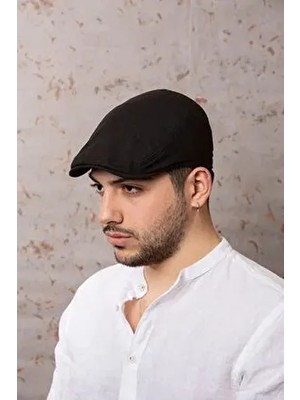 Syt Erkekler İçin Siyah Kanvas Keten Yazlık Kasket Lastikli Konforlu ve Şık Tasarım