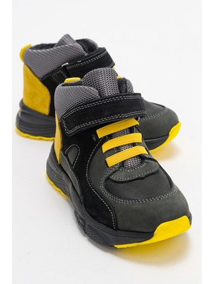 Mnpc Erkek Çocuk Gri-Sarı Hakiki Deri Suya Dayanıklı Anatomik Günlük Bot