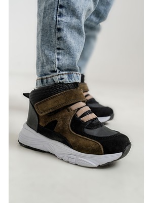 Mnpc Erkek Çocuk Siyah-Haki Hakiki Deri Suya Dayanıklı Anatomik Günlük Bot