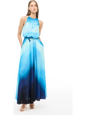 Çok Renkli Ekoseli Uzun Elbise