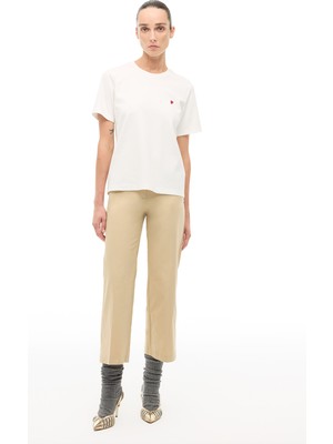 %100 Pamuk Ekru Tişört