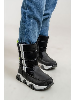 Mnpc Erkek Çocuk Siyah Suni Deri Suya Dayanıklı Kürklü  Kar Botu