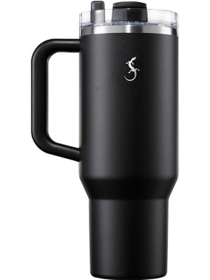 Lurch - “big Cup” 1.2 L Mat Siyah, paslanmaz çelik termos - Uzatılabilir pipetli, çift cidarlı, sızdırmaz - 240978