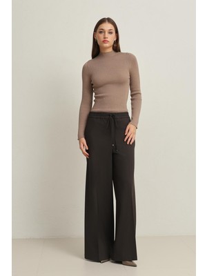 Setre Acı-Kahve Belden Lastikli Rahat Kesim Geniş Paça  Pantolon