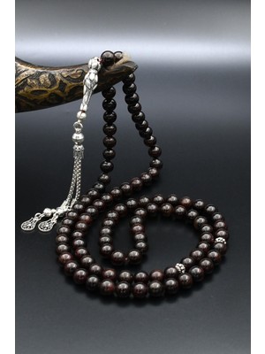 Doğal Garnet Taşlı 99'lük Tesbih 925 Ayar Gümüş 6mm Küre Kesim 902235