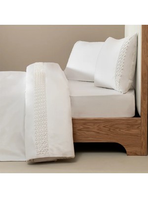 %100 Pamuk Saten Kumaş Nevresim Seti 200X220 cm Beyaz - Manuela Serisi