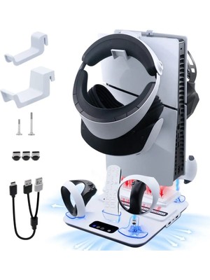 Comse Ps5 Ps5 Slim Vr2 Gözlük Uyumlu Konsol Soğutma Fanlı Şarj Standı ve Oyun Kolu Şarj Istasyonu YH59