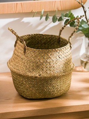 Katlanabilir Naturel Bej Hasır Sepet/saksılık